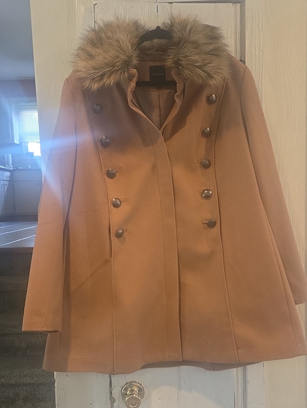 Lane Bryant Wool-Blend Faux-Fur Trim Camel Coat